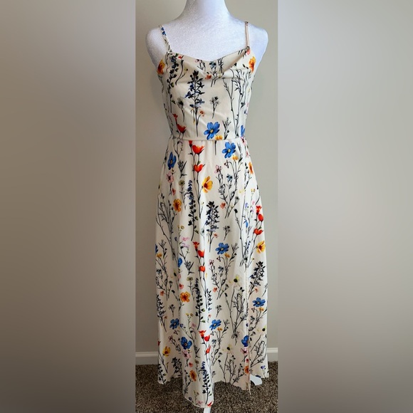 SHEIN Dresses & Skirts - Floral Cream Midi Slip Dress with Blue & Red Blooms